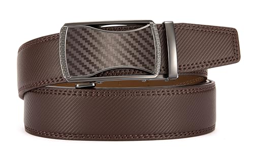 Image of Chaoren Leather Ratchet Belt 2 Pack Dress with Click Sliding Buckle 1 3 /8 inch in Gift Set Box - Adjustable Trim to Fit