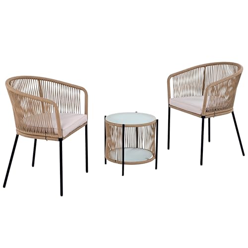 ESTEXO Bistro Set Balkonmöbel Sitzgruppe Outdoor Gartenset 2 Personen Rope Gartenset (Beige)