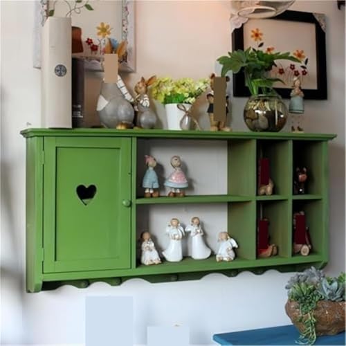 Rustic Wooden Wall-Mounted Display Stand Vintage Floating Shelf with Door