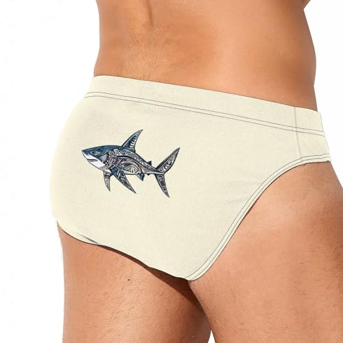 Pattern Shark Printed Swim Briefs for Men Sexy Bikini Swimwear Elastic Beach Trunks Bathing Suit4