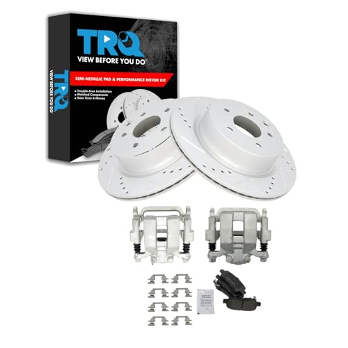 Image of TRQ Performance Rear Brake Pad and Rotor Set Semi Metallic Coated Drilled | For 2005-2007 Infiniti G35 2006-2009 M35 M45 Nissan 350Z