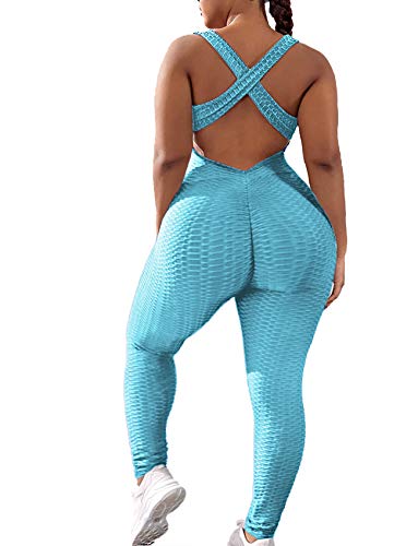 Seasum Women's Workout Sleeveless Textured Jumpsuit One-Piece Backless Bodysuit Slimming Bodycon Rompers Playsuit Xl #TOP5