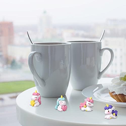 Unicorn Mini Figures Set, 4 PCS Unicorn Birthday Cake Decoration Unicorn Cake Toppers DIY Dollhouse Micro Landscape Ornaments Cartoon Unicorn Figures Model for Kids Birthday Party Baby Shower