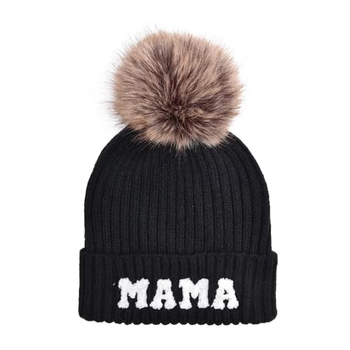 Child Kids Baby Beanies Hat Mama and Mini Embroidery Knitted Hat Winter Warm Cuffed Ski Skull Cap4