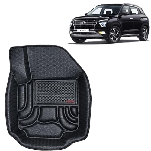 Image of OTO2EYE Car Floor Mat 4.5D Compatible for Hyundai Creta (2024 Onwards) All Model, 100% Waterproof Tray Shape, Set of 3 Pieces, Top Notch PVC 4.5D Foot Mats, Washable, 1 Year Warranty