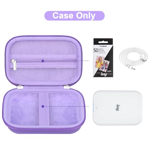 Canboc Carrying Case for Canon Ivy 2/Canon Ivy/Canon Ivy CLIQ+2 CLIQ 2 Mini Photo Printer Mobile Wireless Bluetooth Instant Camera Printer, Mesh Bag fit Photo Paper Cable, Purple