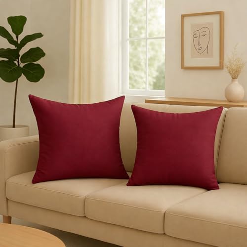 Image of Premium Polyester Fiber Cushion Fillers - Pack of 2, 18x18 Inch Soft & Fluffy Cushion Inserts for Sofa & Bed, Burgundy