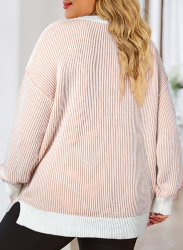 Eytino Plus Size Sweaters for Women Casual Striped Color Block Long Sleeve Round Neck Pullover Jumpers Tops(1X-5X)2