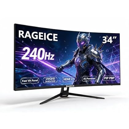 RAGEICE 34 Inch Curved Gaming Monitor 240Hz WQHD 3440x1440