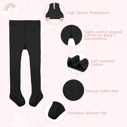 Image of Baby Toddler Girls Cable Knit Tights, Non-Slip Footed Stockings | Cable Knit Texture, Non-Slip Sole Design, Footed Tight Style, Baby Girl Fit, Newborn to Toddler Sizes