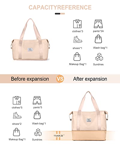 Vecave Large Tote Bags For Women,Overnight Bag With Trolley Sleeve,Sports Tote Gym Bag,Travel Bag For Women Beige #TOP3