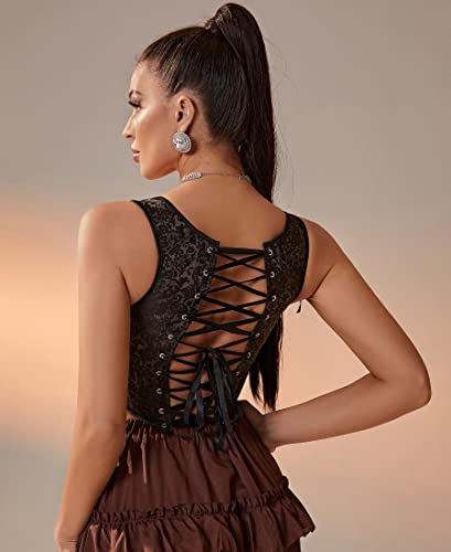 Image of Dreay Womens Vintage Asymmetrical Hem Overbust Corset Tie Front Lace-up Back Bustier Shapewear Top