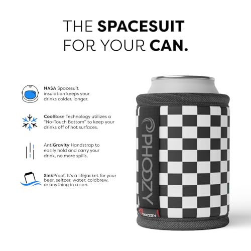 Image of PHOOZY Insulated Can Cooler for 12 oz Cans - Patented Drink Sleeve with NASA-Inspired Technology - Keeps Beer, Soda & Sparkling Water Cold Longer - Lightweight Outdoor Can Holder - Checkered
