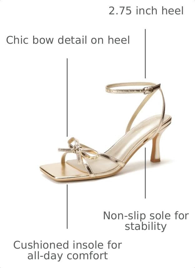 Image of Goderci Kitten Heels with Bow Strappy Heels for Women | Square Open Toe, Mid Heeled Sandals