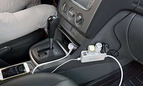 Technaxx TE11 Chargeur de Voiture avec 4 Ports USB/3 Prises Allume-Cigare Blanc