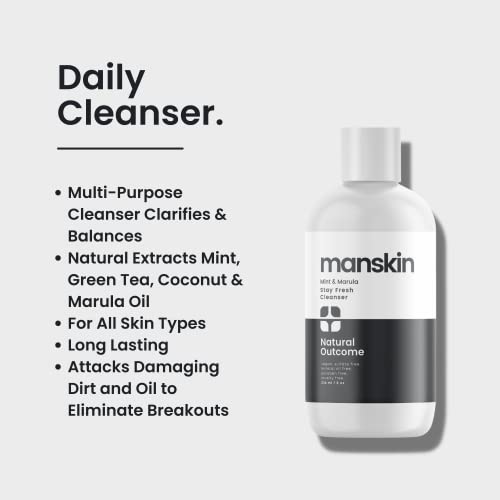 Natural Outcome Man Skin Face Wash Cleanser Skin Care - Mint & Marula Refreshing Facial Cleansing Gel For Men Sulfate Free 8 Oz #TOP1