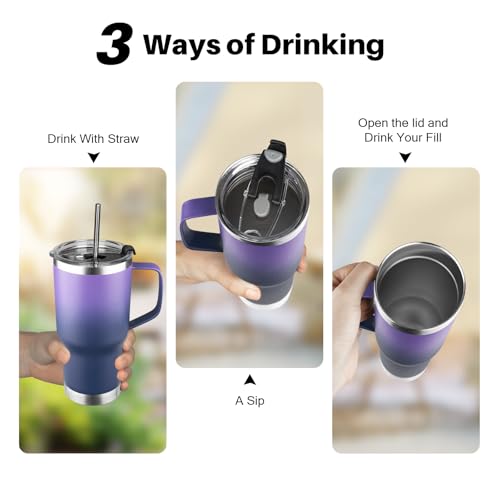 Image of 20 oz Tumbler with Handle, Stainless Steel Insulated Tumblers with Lid and Straw, Double Wall Vacuum Insulated Tumbler, Insulated Travel Mug Coffee Cup for Cold and Hot (Purple Navy blue)