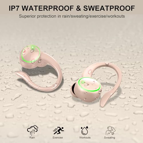 Image of Matast Wireless Earbuds, Bluetooth 5.4 Headphones Sports, 50H Playback Over-Ear Buds with ENC Noise Cancelling Mic, 3D HiFi Stereo Fitness Earphones with Earhooks, IP7 Waterproof Headset for Runing