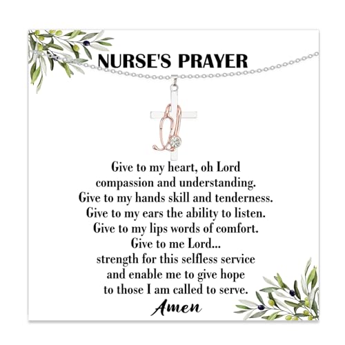 Aelciyue 2026 Nurse Graduation Gifts for Her - Christmas Inspirational Nurses Week Gifts for Nurse Students Graduation Keepsake Christian Cross Stethoscope Necklace for Women Nurses Prayer
