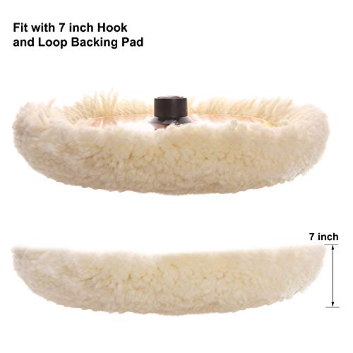 Makitoyo 8\" Buffing Pad 100% Natural Wool Hook & Loop Grip for Compound Cutting & Polishing, for Automotive,3 Pieces Pack,Fit with 7\" Pad