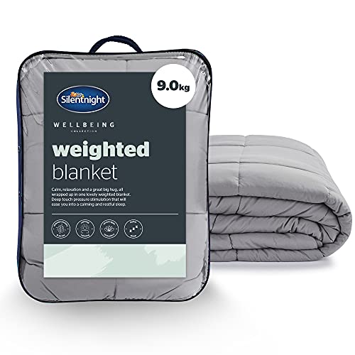 Silentnight Wellbeing Weighted Blanket - Anxiety & Stress Relief for Adults Insomnia Therapy - Sensory Calming Heavy Quilted Hug Blanket - 9kg 150x200cm Grey