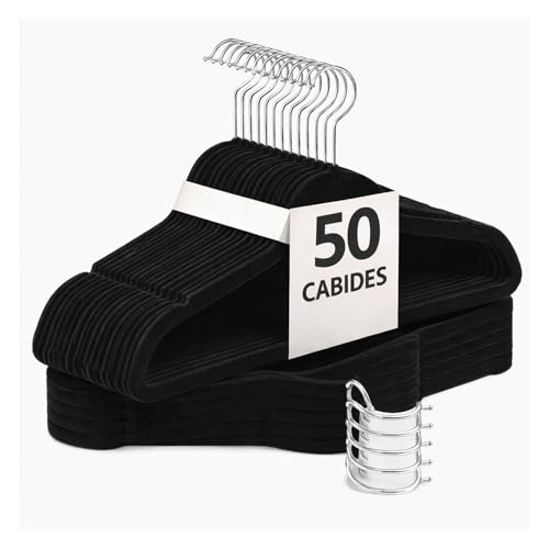Kit 50 Cabides De Veludo Preto Antideslizante 360° Para Camisetas Blusas e Calças Resistente Premium