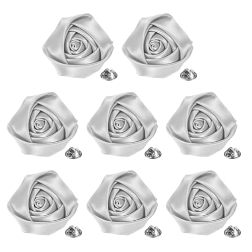 M METERXITY 8-Pack Alfiler De Solapa Para Hombres, Broche De Flor Artesanal De 1.97' Para Trajes De Hombre, Boutonnieres Formales Para Caballero/Boda/Novio/Esmoquin/Corsage/Accesorios [Plata]
