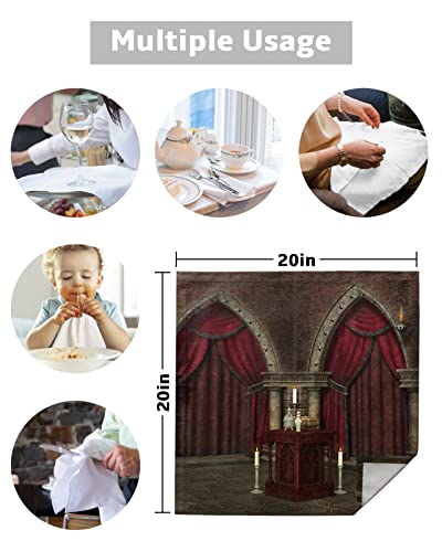Cloth Napkin 4Pcs Gothic Mysterious Dark Room In Castle Pillars Candles Atmosphere Cotton Napkins Reusable & Soft Linen Napkins For Family Dinners Dining Cocktail Parties Wedding And Everyday Use #TOP4