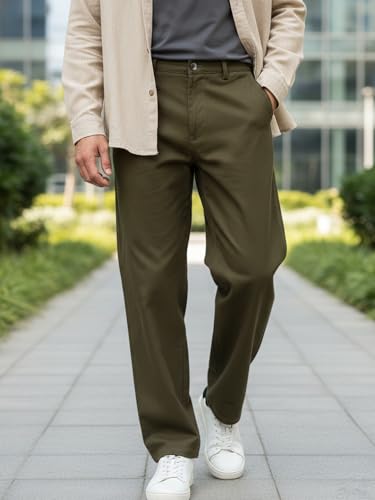Image of Urbano Fashion Men's Loose Baggy Fit Solid Chino Trousers Non-Stretchable
