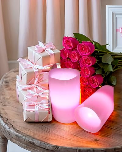 Adoria 048C Pink Flameless Candles Set 2-Real Wax Pillar Candles Battery With Rose Scented thumb #5