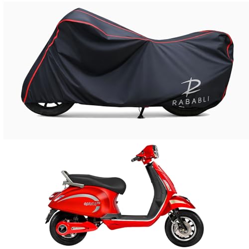 Image of Waterproof Bike Body Cover Compatible for | Pure EV Epluto | Taffeta Fabric, Red Piping Design, Bottom Elastic Fit | Dustproof, Sun UV & Rain Protection for All Bikes