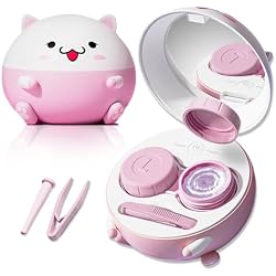 Vastsoon Cute Contact Lens Cleaner, Case Cleaning Machine with Solution Soak Case and Contact Lens Applicator Tool for Daily Vision Care, Travel Size (Pink)