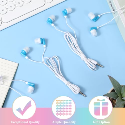 Image of 50 Pack Earbuds Wired Bulk for Classroom 3.5mm Jack, Sky Blue