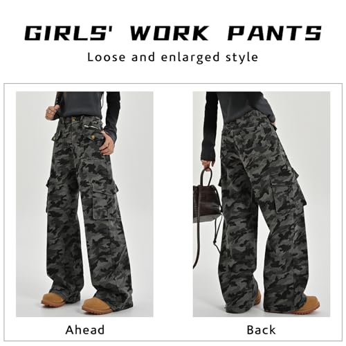 High Rise Straight Leg Cargo Pants Women and Girls Y2K Camo Streetwear Dance Trousers2