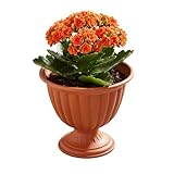 botle Blumentopf auf einem Stiel Ø 16 cm Farbe Terrakotta Rund matt gerillte Streifen Grabvasen Grabschale Dekorationen mit lebenden und künstlichen Blumen
