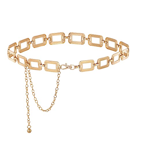 CHIC DIARY Mode Kettengürtel Metall Taillenkette Gold Breite Hüftkette Dekorativer Kleidgürtel Taillengürtel Damen