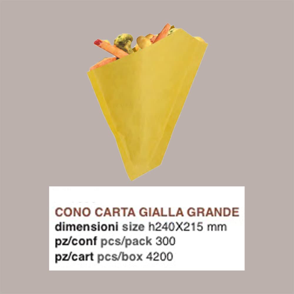 Lucgel Cono di Carta Gialla per Alimenti, 18,5 cm x 15,5 cm, Politenati, Confezione da 500 Pezzi