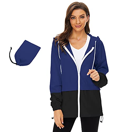 Casaco de chuva feminino leve, impermeável, para uso ao ar livre, com capuz, capa de chuva embalável