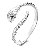 925 Sterling Silver Adjustable Finger Opening Emerald Eye Snake Ring for Women Vintage Party Jewelry