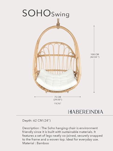 Image of Habere India-All The Cultures Fabricating India Cane Swing Chair | Cane Hanging Chair | Indoor Bamboo Swing Chair | Bamboo Hammock Swing (W:75 x D:62 x H:108 cm)