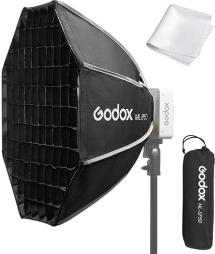 Godox ML100Bi Softbox, Godox ML-SF50 Octagon Softbox, 50cmX50cm19.6Inchx19.6Inch Godox Mount Softbox for Godox ML100Bi, ML60IIBi, ML60Bi, ML60, ML30Bi, ML30 LED Video Light