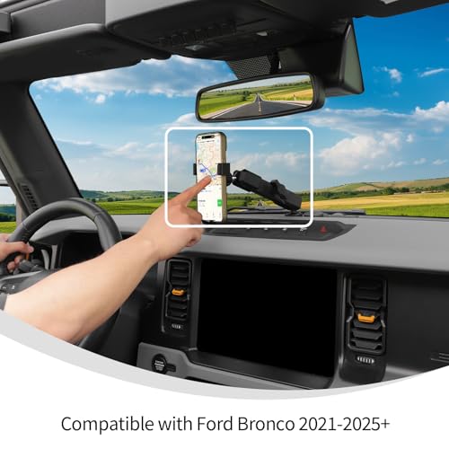 Image of Linskip Dash Universal Phone Mount for 2 /4 Door Ford Bronco Raptor & Bronco 2021-2025 2026 Accessories, Easy Clamp Cellphone Holder, One-Hand Operation, Interior Accessories