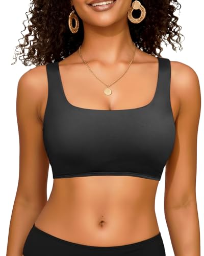 Image of Women Sport Bra Swimsuit Top - Swim Bra Bikini Top Only Scoop Neck Bathing Top 2025 Swimwear