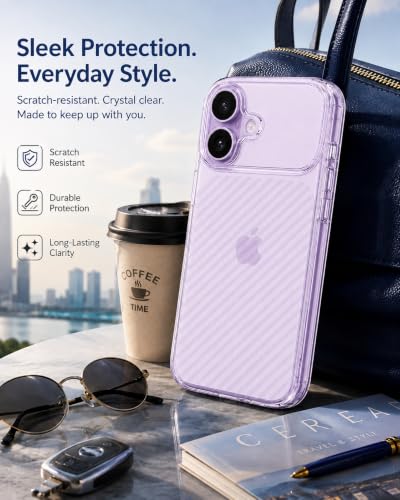 Image of DIZORO Crystal Clear Compatible with iPhone 17 Case with Anti-Yellow Shockproof Transparent Cover with Carbon Fiber Design