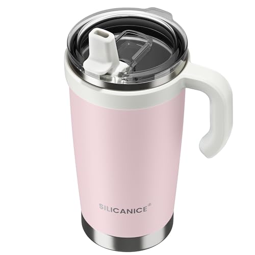 Image of For Iced Coffee & Smoothies - Never Drink from a Moldy Lid Again: 20oz Hygienic Tumbler, 100% Leakproof Lid & Removable Foldable Spout. Reinforced Base, Fits Cup Holders - Pink Sand