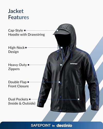 Image of Destinio Rain Coat for Men Waterproof with Hood, Thick Polyester, Leak Proof, Premium Zipper, Raincoat for Bike Riding, Double Layer Rain Suit for Riders, Rainwear Set