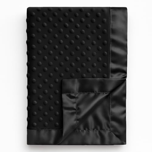 Pro Goleem Baby Soft Minky Dot Blanket with Satin Backing Baby Gifts for Boys and Girls (Black, 30’’ x 40’’)