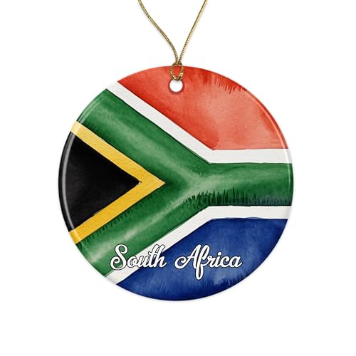 PinPop56 South Africa Flag Watercolor Christmas Ornament - Travel Souvenir Gift - Patriotic South Africa Gift for Friends- Family- Locals - Hanging Christmas Tree Decoration Printed on Both Sides