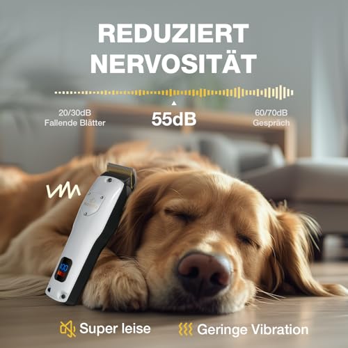 FuzzyFix Leise Hundeschermaschine Dichtes Fell, Profi Schermaschine Hund aus Edelstahl,Professionelle Hunde Haarschneidemaschine Hunderasierer für Dickes Lockiges Tierhaare,Weiß