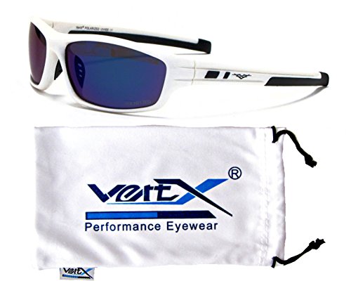 VertX Men's Polarized Sunglasses Sport Cycling Running – White Frame – Blue Lens